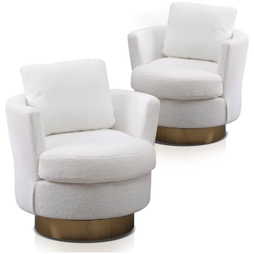 Swivel Barrel Chair,Teddy Round Swivel Accent Chair,Comfy Modern 360 Degree Swivel Reading Chair,Sherpa Armchair Swivel Club Chair for Bedroom,Hotel, Living Room,Nursery,White