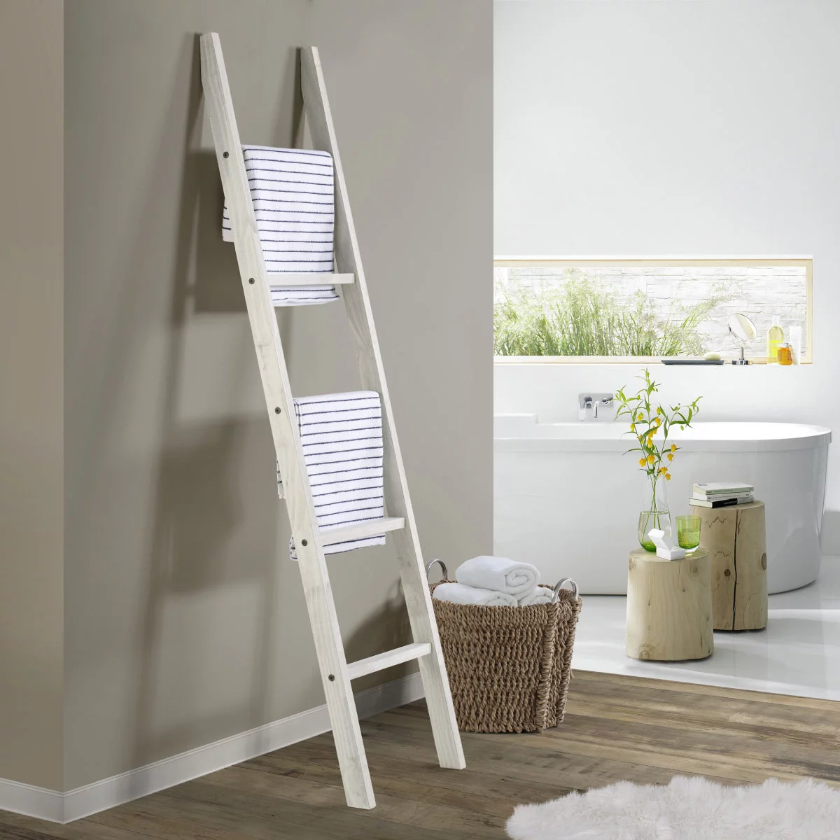 Wood Blanket Ladder White Distressed | Furniture Dash CAD222