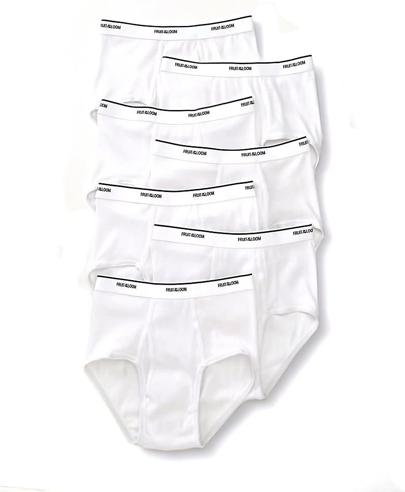 Fruit of the Loom Men's Underwear Basic Cotton Brief, Multi-Pack, White, Large