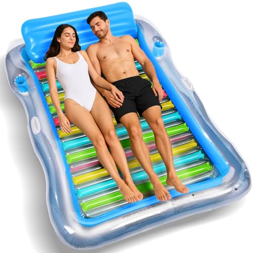 Inflatable Adult Pool Lounger Float - BAIAI Large Beach Sun Tanning Floaty Raft Sunbathing Water Lounge Floaties Tub with Drink Holder - Blow Up River & Lake Suntan Floating Swimming Mattress Mat(L)