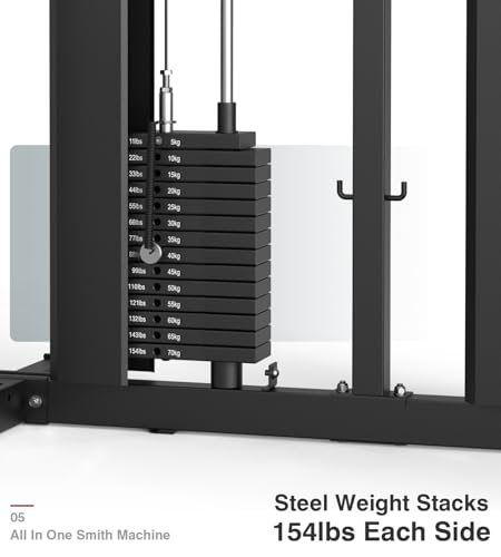DONOW Smith Machine with Weight Stacks Power Cage Squat Rack Dual Cable Crossover Machine Home Gym Systems Station LAT Pull Down