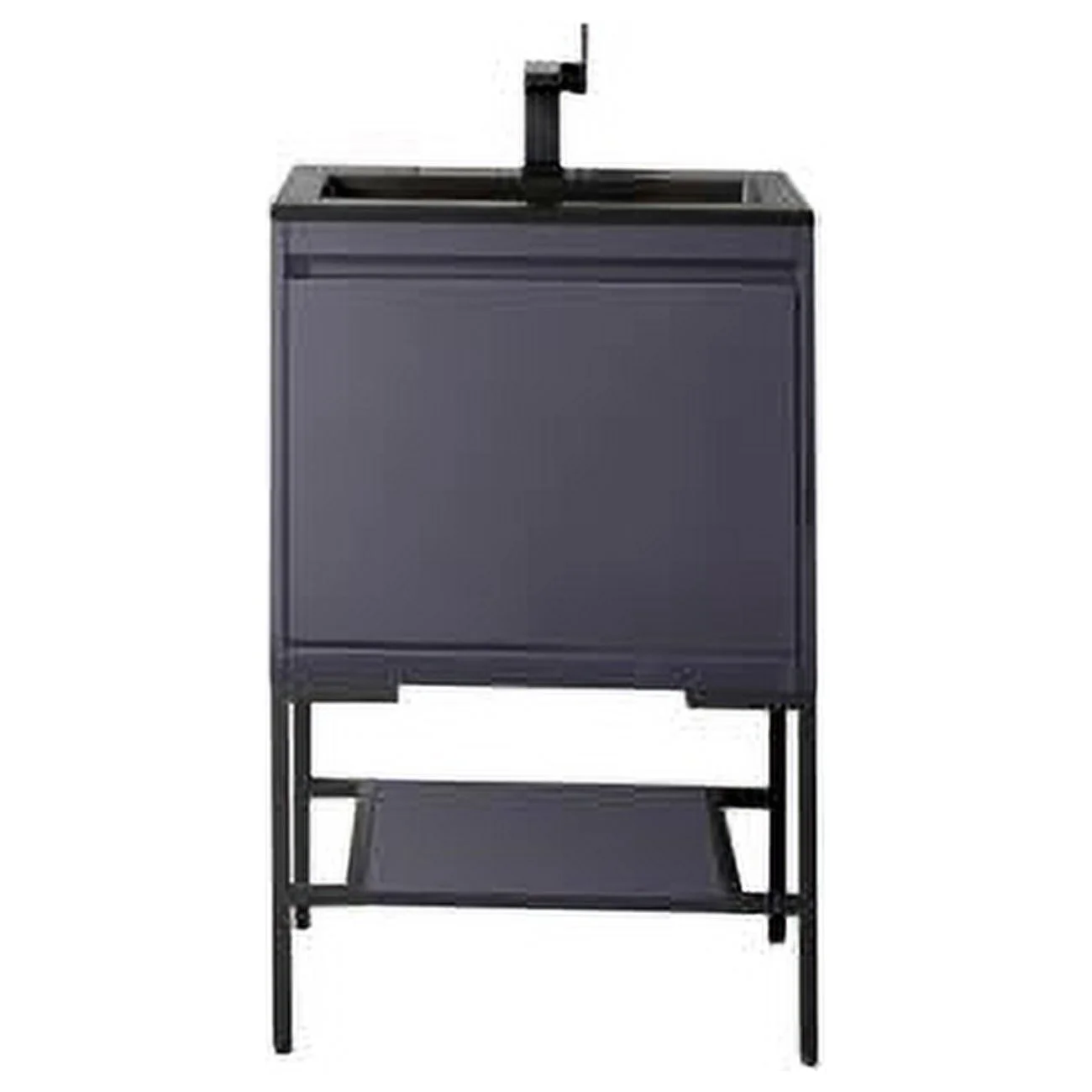23.6 in. Milan Single Vanity Cabinet, Modern Grey, Matte Black & Charcoal Black Glossy - Composite Top