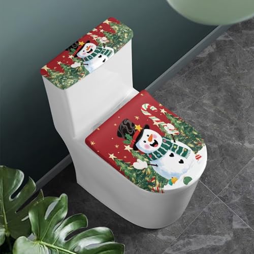 Christmas Bow Bell Toilet Tank Lid Cover and Toilet Seat Lid Cover 2 Pcs Set Toilets Covers with Elastic Cloth Fits Most Toilets Tanks & Lids