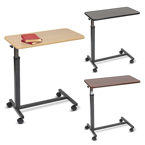 Cherry Overbed Table with Wheels - Over Bed Table with Wheels, Adjustable Height, and Wood Top - Medical Rolling Bedside Table for Hospital and Home Use