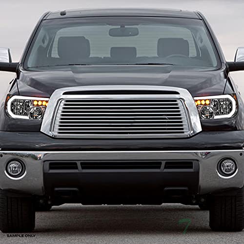 7422438486493 Compatible With 2007-2013 Toyota Tundra / 2008-2017 Sequoia Switchback Sequential LED Strip Bar Chrome Housing Headlights With Amber Reflector