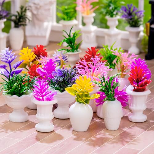 10PCS/Pack Mini Flowers Miniatures Things for Fairy Garden Figurines Accessories Tiny Potted Plants for Doll Fairy House Decorations for Micro Landscape Terrarium Decor Colorful