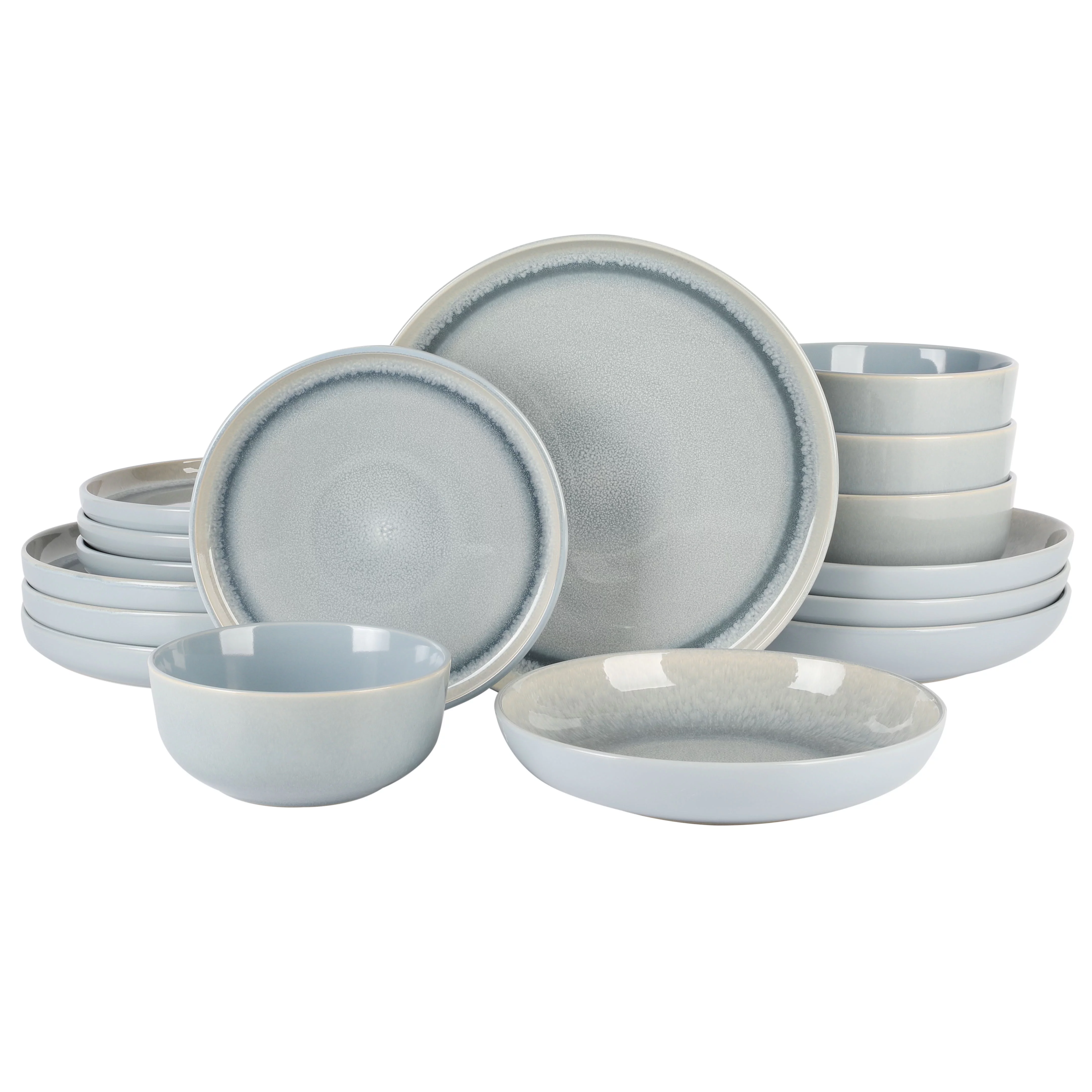Gibson Elite Juno Moon 16 Piece Double Bowl Reactive Dinnerware Set - Blue