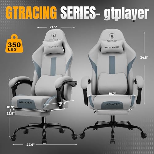 GTRACING Gaming Chair Ergonomic Office Chair with Foot Rest & Pocket Spring Cushion, Breathable Fabric Computer Chair with Headrest & Lumbar Support, High Back Game Chair for Adults, Coal-Black
