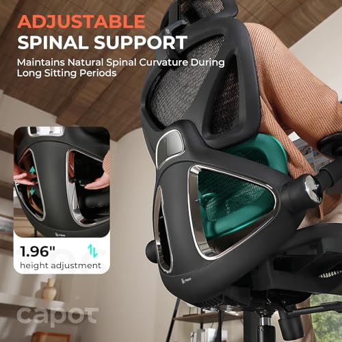 Ergonomic Mesh Office Chair, Adjustable Lumbar High Back Desk Chair 400lbs, 4D Flip-up Arms, 3-Level Tilt Backrest, 3D Headrest, PU Wheels, Swivel Rolling Computer Seating for Long Desk Work