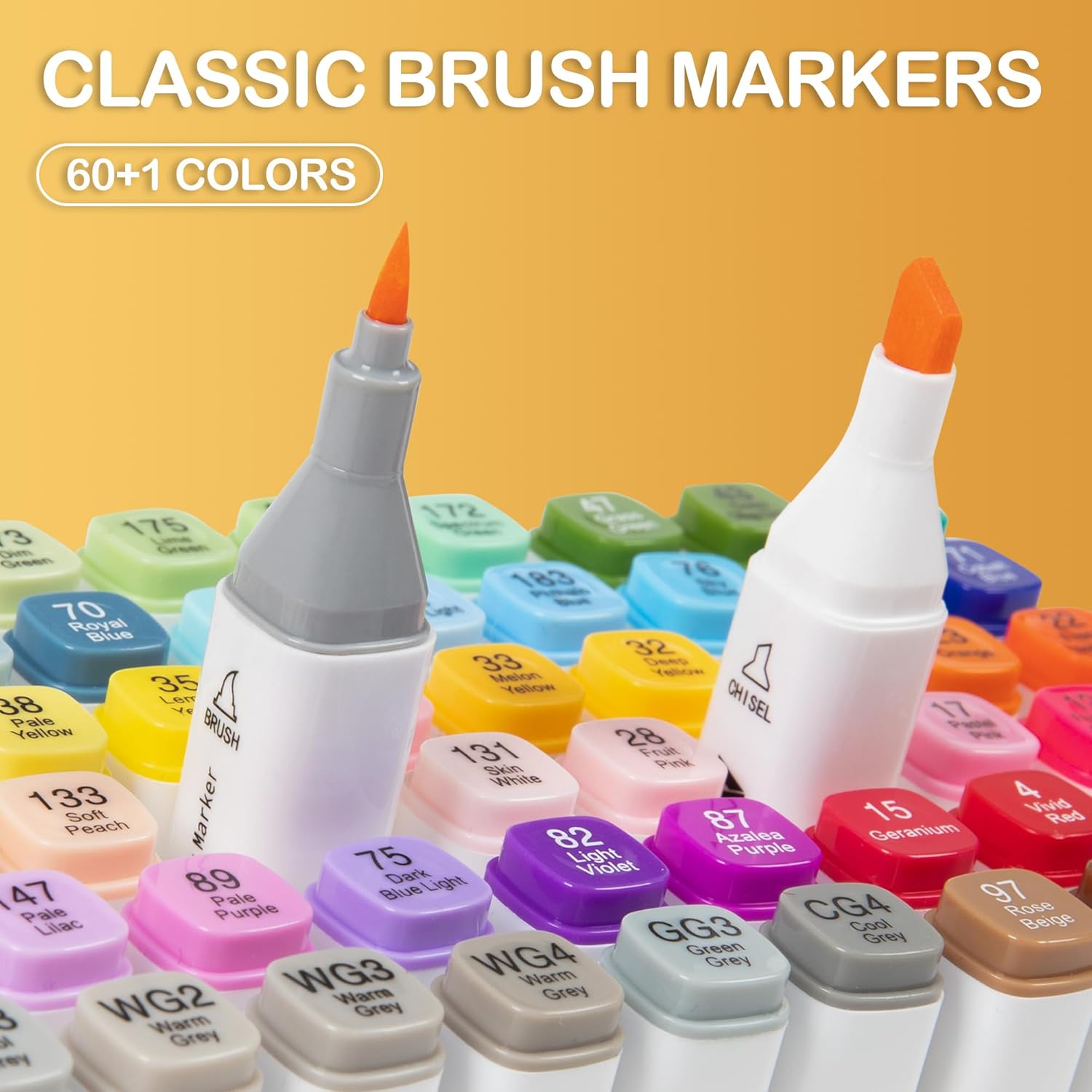 Alcohol Markers Brush Tip, 60+1 Colors Dual Tip Brush & Chisel Alcohol-Based Art Markers Set with Case for Kids Adult Artists Drawing Coloring