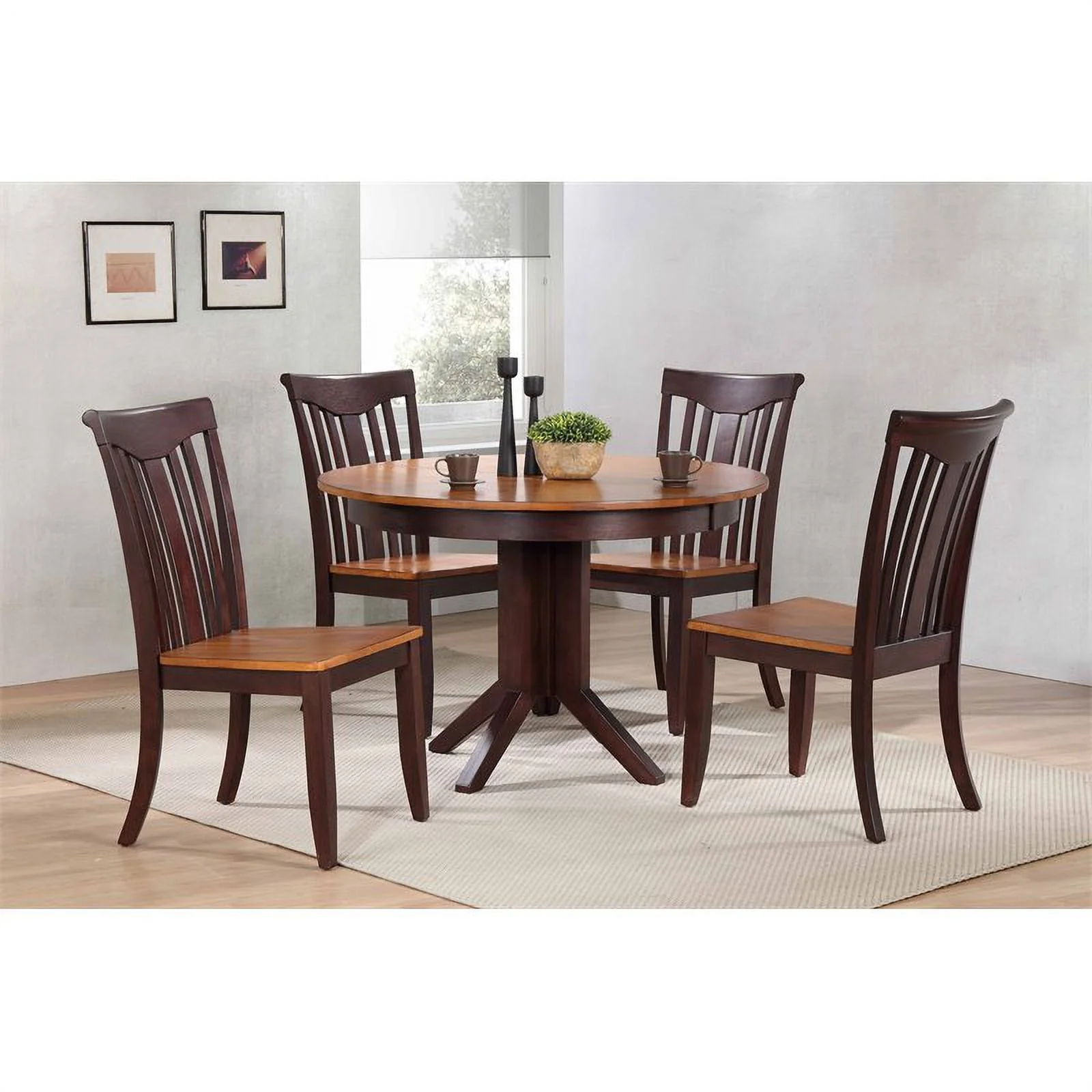 Iconic Furniture Company 5-Pc Slat Back Rubberwood Dining Set in Whiskey/Brown