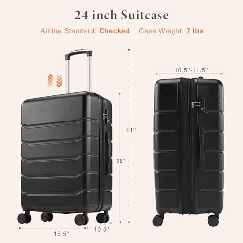 Sweetcrispy Carry on Luggage, Hard Shell ABS, Double Spinner Wheels Lightweight Suitcase TSA Lock, Navy Blue, 24 Inch