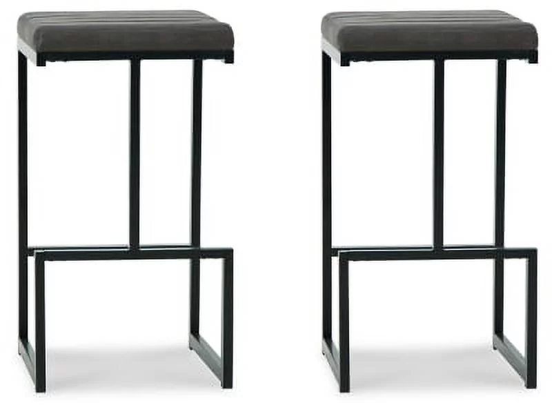 Signature Design by Ashley Strumford Modern Tall Upholstered Barstool with Metal Frame, 2 Count, Black & Gray, 16 W x 16