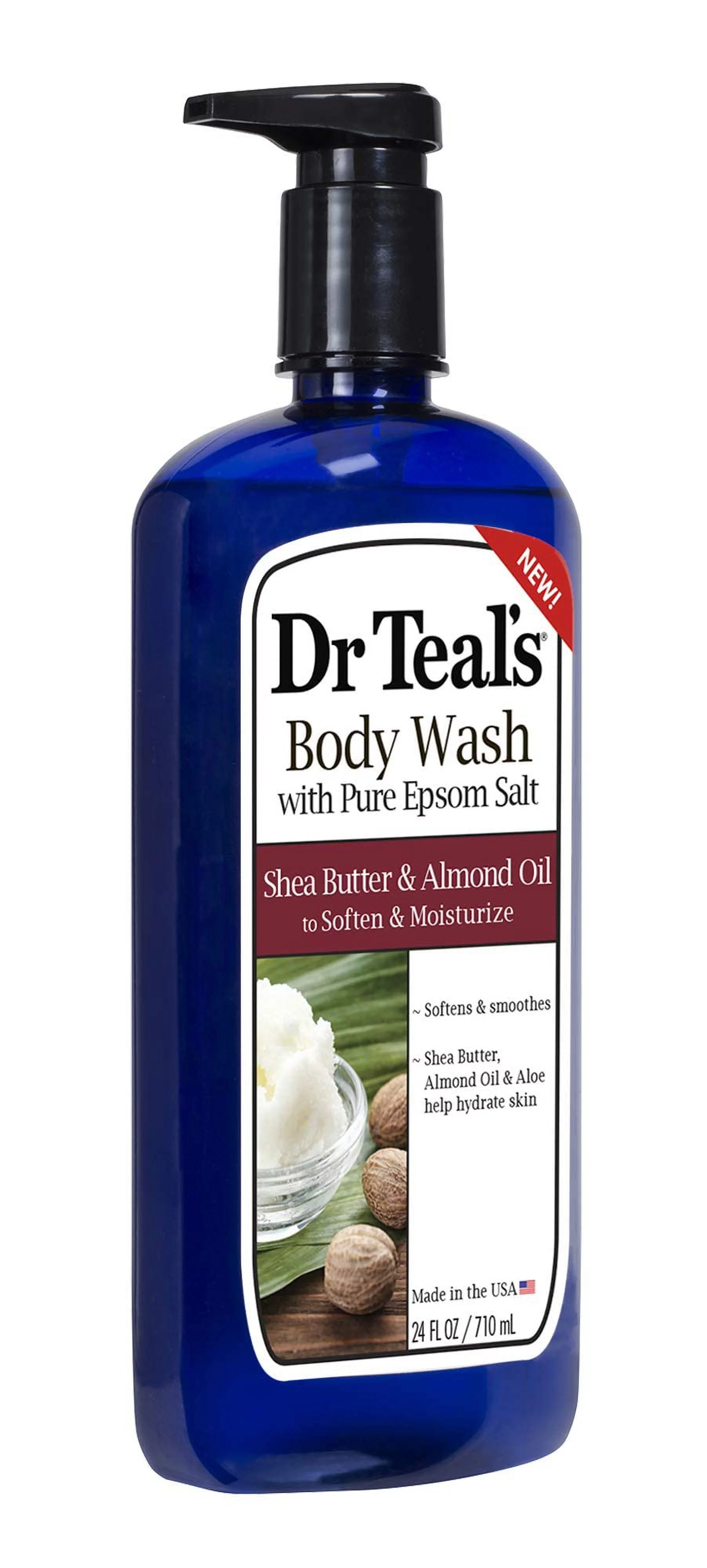 Dr Teal,S Epsom Salt Bath And Shower Body Wash With Pump - Shea Butter And Almond Oil - Pack Of 4, 24 Oz Each - Soften And Moisturize Your Skin, Relieve Stress And Sore Muscles