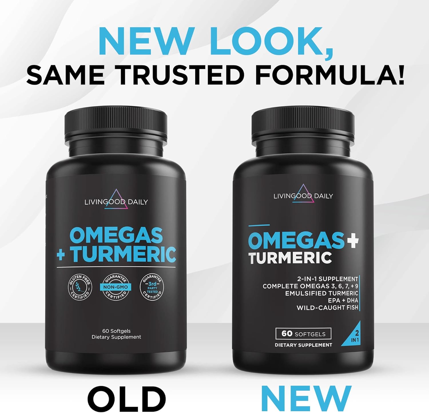 Livingood Daily Omega 3 6 9 Plus Turmeric Curcumin - Omega 3 Supplement (EPA & DHA) - Heart Health and Joint Pain Relief Supplements - 60 Softgels