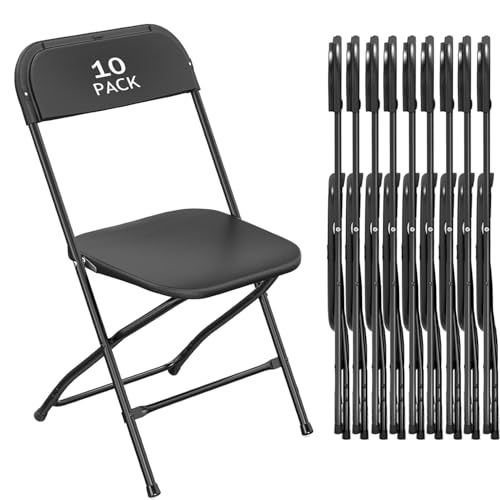 10 Pack White Plastic Folding Chair for Indoor Outdoor, 350 lb Capacity, Foldable Commercial Stacking Chairs with Steel Frame for Office Wedding Party Events