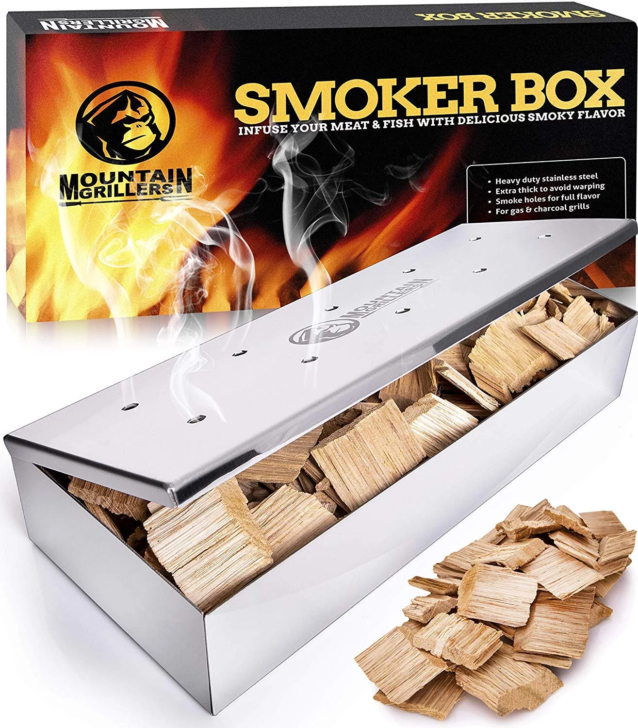 MOUNTAIN GRILLERS Grill Smoker Box for Wood Chips Polish Finish
