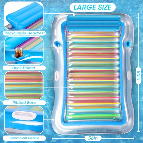Inflatable Adult Pool Lounger Float - BAIAI Large Beach Sun Tanning Floaty Raft Sunbathing Water Lounge Floaties Tub with Drink Holder - Blow Up River & Lake Suntan Floating Swimming Mattress Mat(L)
