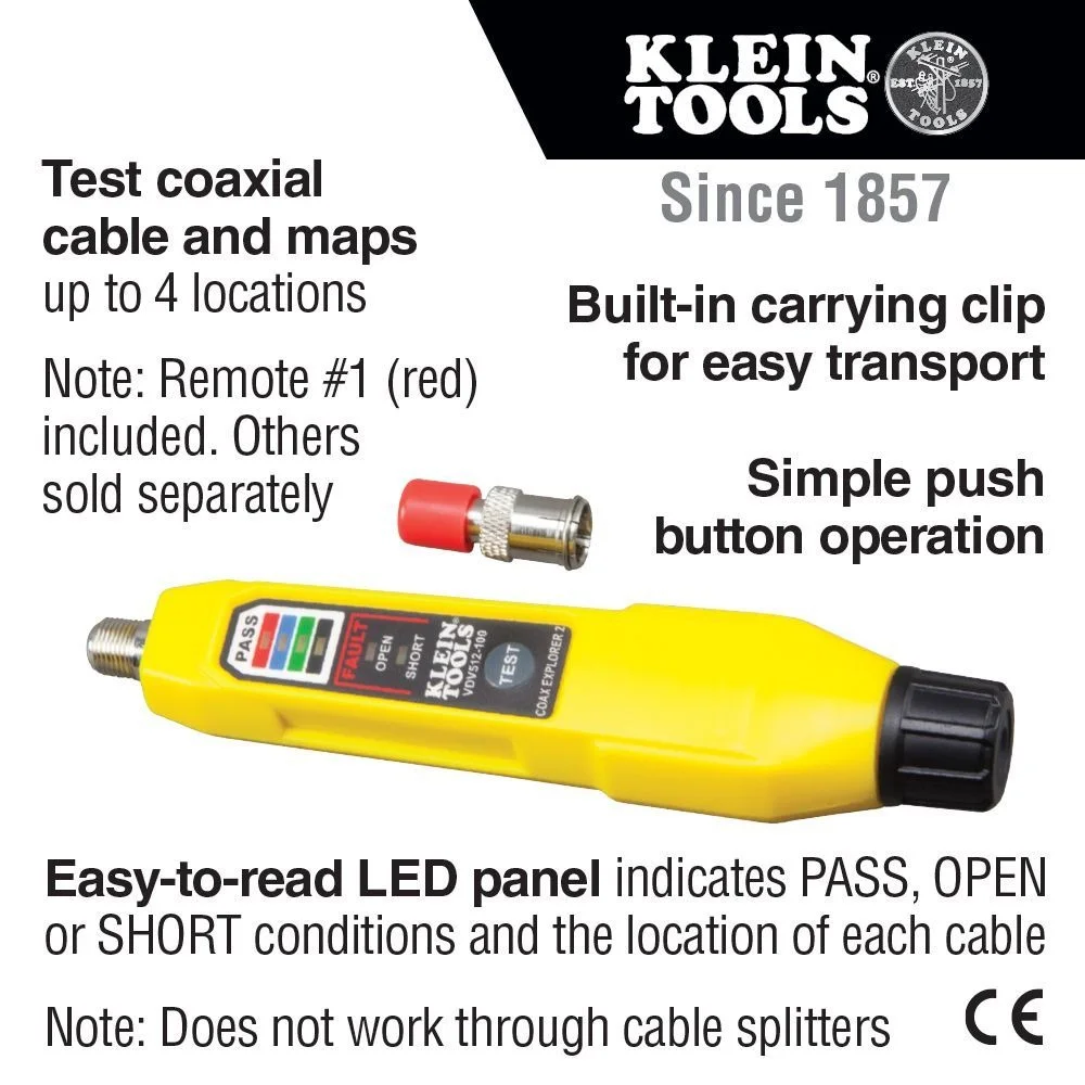 Klein Tools Coax Explorer 2 Tester with 1 Red Remote - VDV512-100
