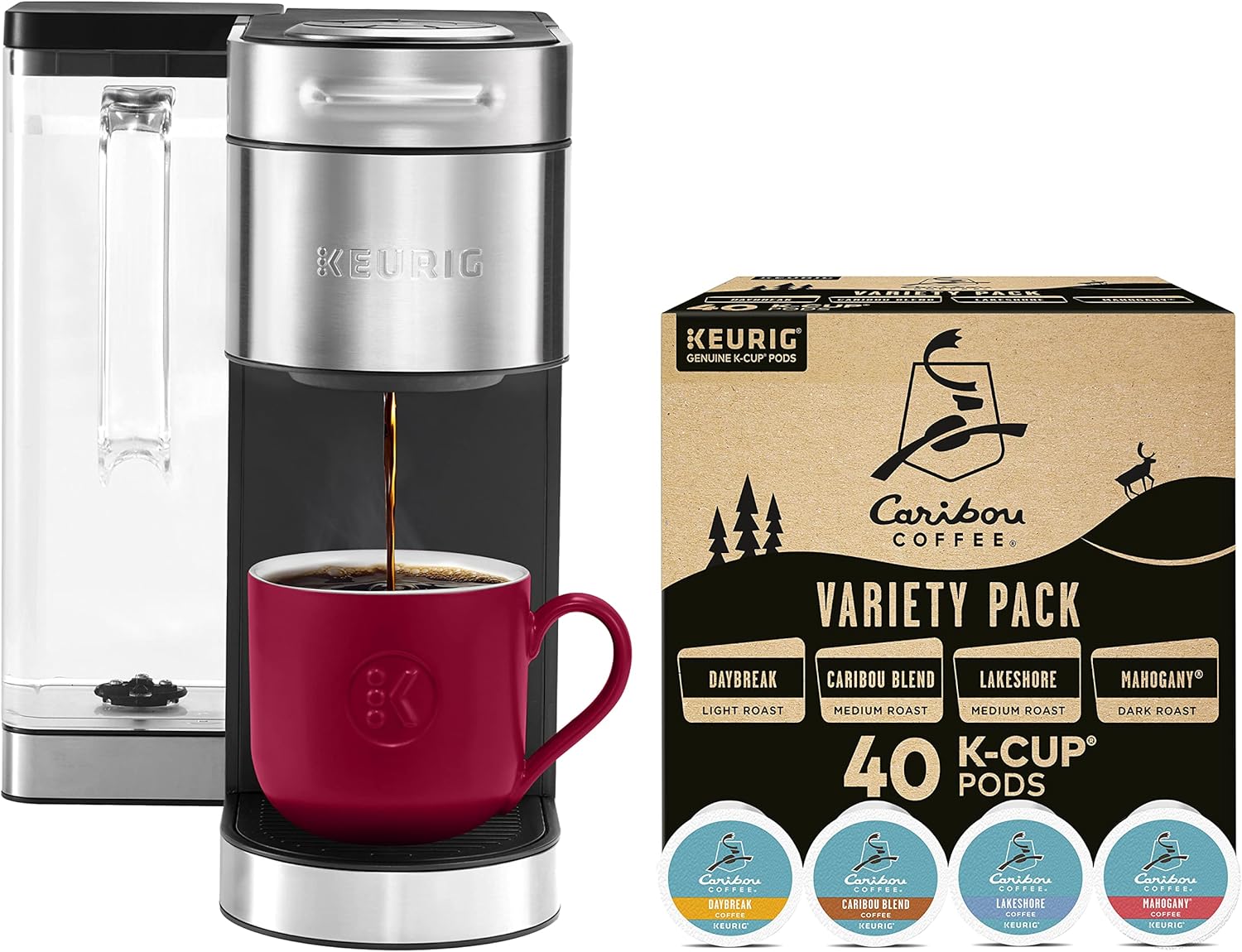 Keurig K-Supreme Plus Single Serve Coffee Maker with Caribou Coffee Favorites Variety Pack, 40 K-Cup Pods