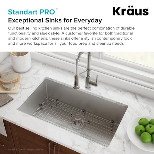 Kraus KHU101-24L Standart PRO 24-inch Undermount 16 Gauge Single Bowl Laundry and Utility Sink, 24 Inch, Tight Radius
