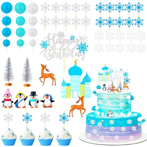 35 Piece Christmas Cake Topper Set, Merry Christmas Decorations with Trees Snowman Reindeer Bells for Cupcakes Party Dessert