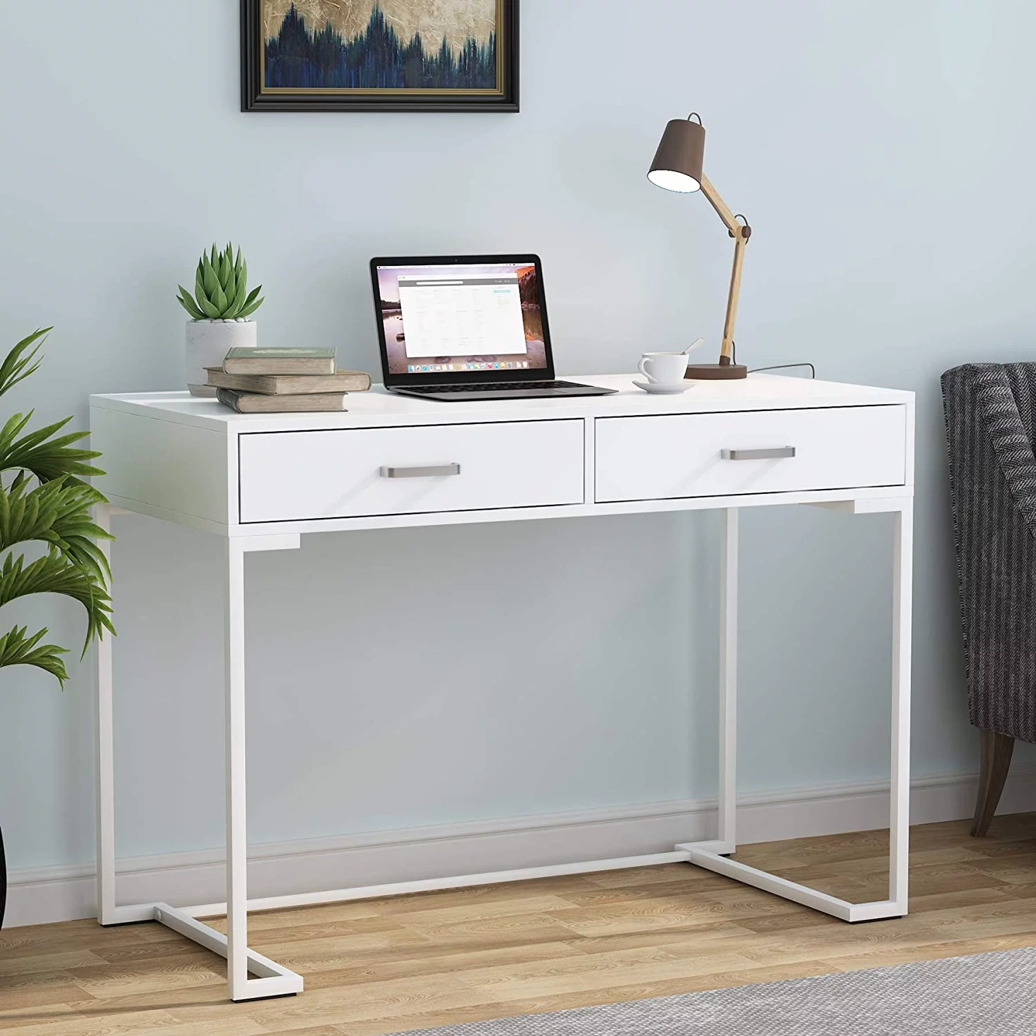 Computer Desk with Drawers, Writing Desk White Desk Study Desk, Simple and Modern White Desk