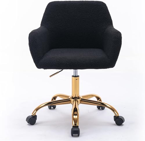 Yoluckea Faux Fur Desk Chair for Women Girl Teen, Home Office Desk Chair with Rolling Wheels, Modern Furry Vanity Chair for Makeup Room Bedroom Living Room, Adjustable Swivel Cute White Desk Chair