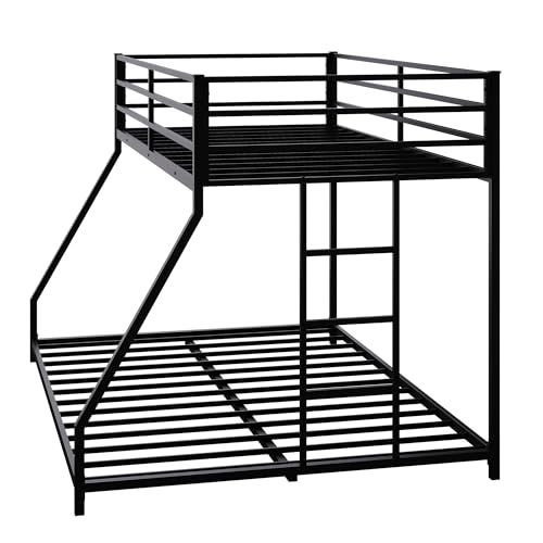 Heavy Duty Bunk Bed Frame with Ladder, Twin XL Over Twin XL Bunk Beds with Safety Guardrails, Adults Bunk Beds with Noise-Reducing Rubber Stoppers, Easy Assemble, Black