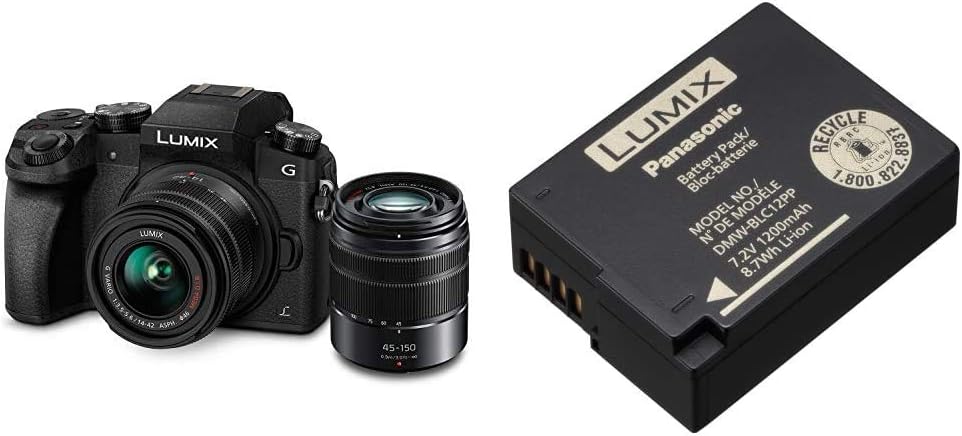 Panasonic Lumix G7 4K Digital Mirrorless Camera Bundle with Lumix G Vario 14-42mm and 45-150mm Lenses, 16MP, 3-Inch Touch LCD, DMC-G7WK (USA Black)