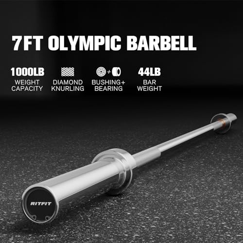 RITFIT 7FT Olympic Barbell for Strength and Weightlifting Training - 2 Inch Olympic Bar for Squat, Deadlift, Bench Press, Curl, Overhead Press - 500lbs/1000lbs/1500lbs Capacity