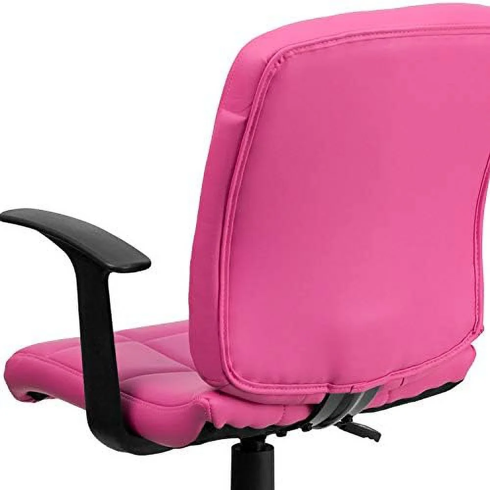 TJUNBOLIFE Mid-Back Pink Quilted Vinyl Swivel Task Office Chair with Arms