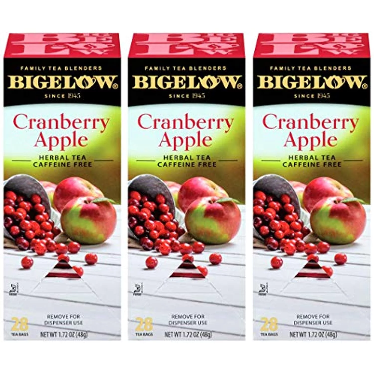 Bigelow Cranberry Apple Herbal Tea Bags 28-Count Box (Pack Of 3) Cranberry Apple Hibiscus Flavored Herbal Tea Bags All Natural Non-Gmo