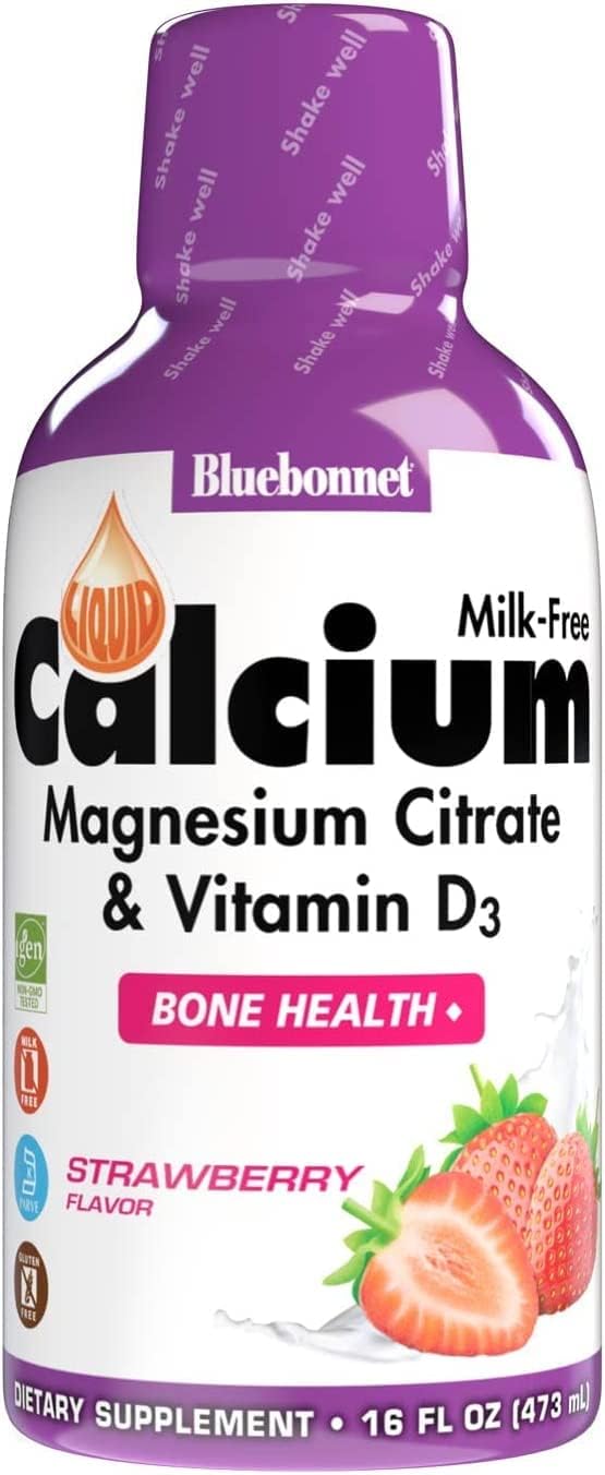 Bluebonnet Nutrition Liquid Calcium Citrate Calcium Citrate, Magnesium Citrate, Vitamin D3, Gluten Free, Soy Free, Milk Free, Kosher, 32 Servings, Strawberry Flavor, 16 Fl Oz (Pack of 2)