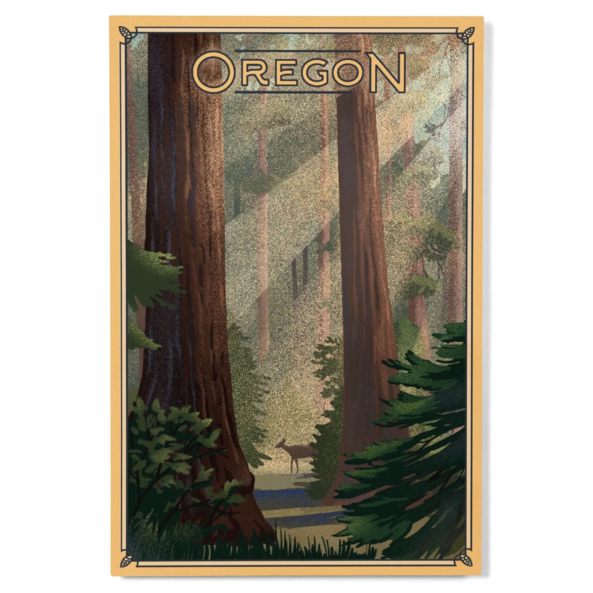 Oregon, Deer in Forest, Lithograph Birch Wood Wall Sign (12x18 Rustic Home Decor, Ready to Hang Art)