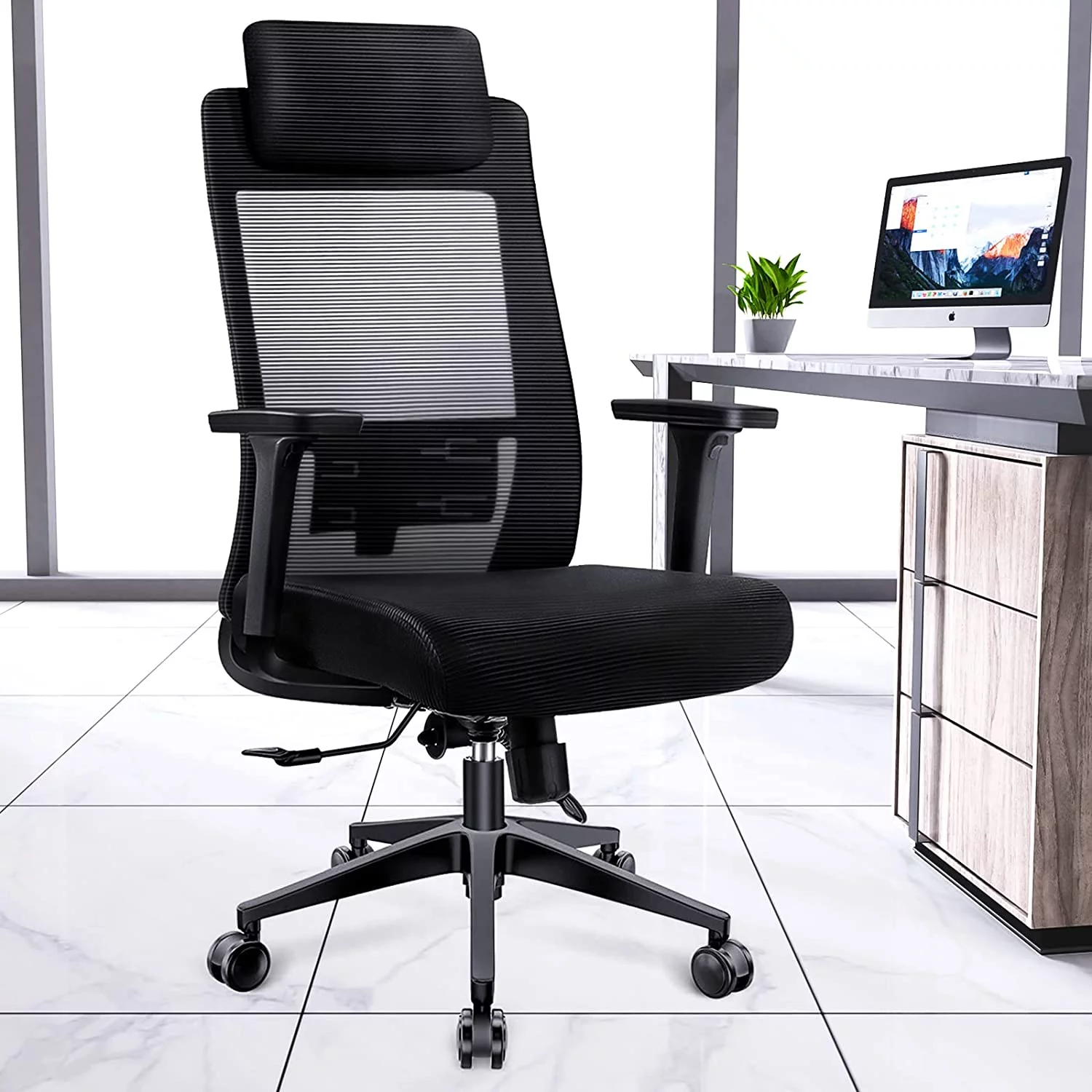 DAVEJONES Office Chair, Ergonomic Computer Desk Chairs High Back with Lumbar Support, 3D Adjustable Arms