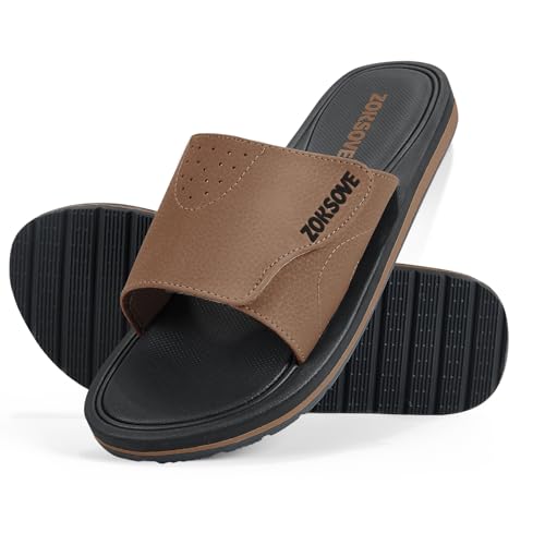 Slides for Men - Adjustable Slide Sandals Slip On- Open Toe Memory Foam Beach Sandals - Comfortable Summer Footwear for indoor/outdoor - Black 7