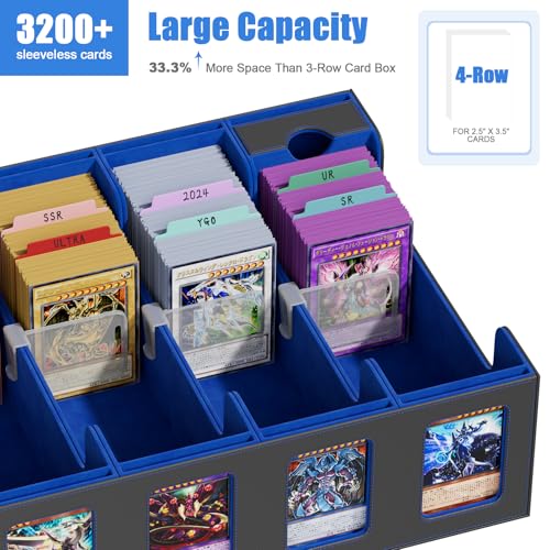 Card Storage Box for 3200+ Trading Card Storage Box w/ 4 Rows, 24 Colorful Dividers & 8 Viewing Windows, Commander Deck Box Compatible with Magic: The Gathering, MTG and Other TCGs