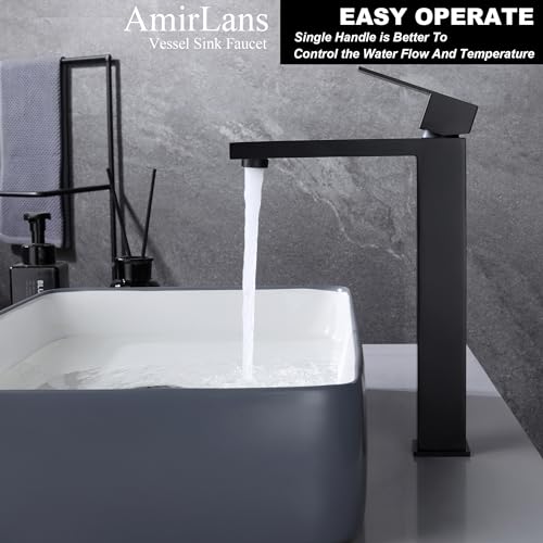 Brushed Gold Vessel Sink Faucet - Tall Single Hole Bathroom Faucet with Pop Up Drain, AML-11411-BG