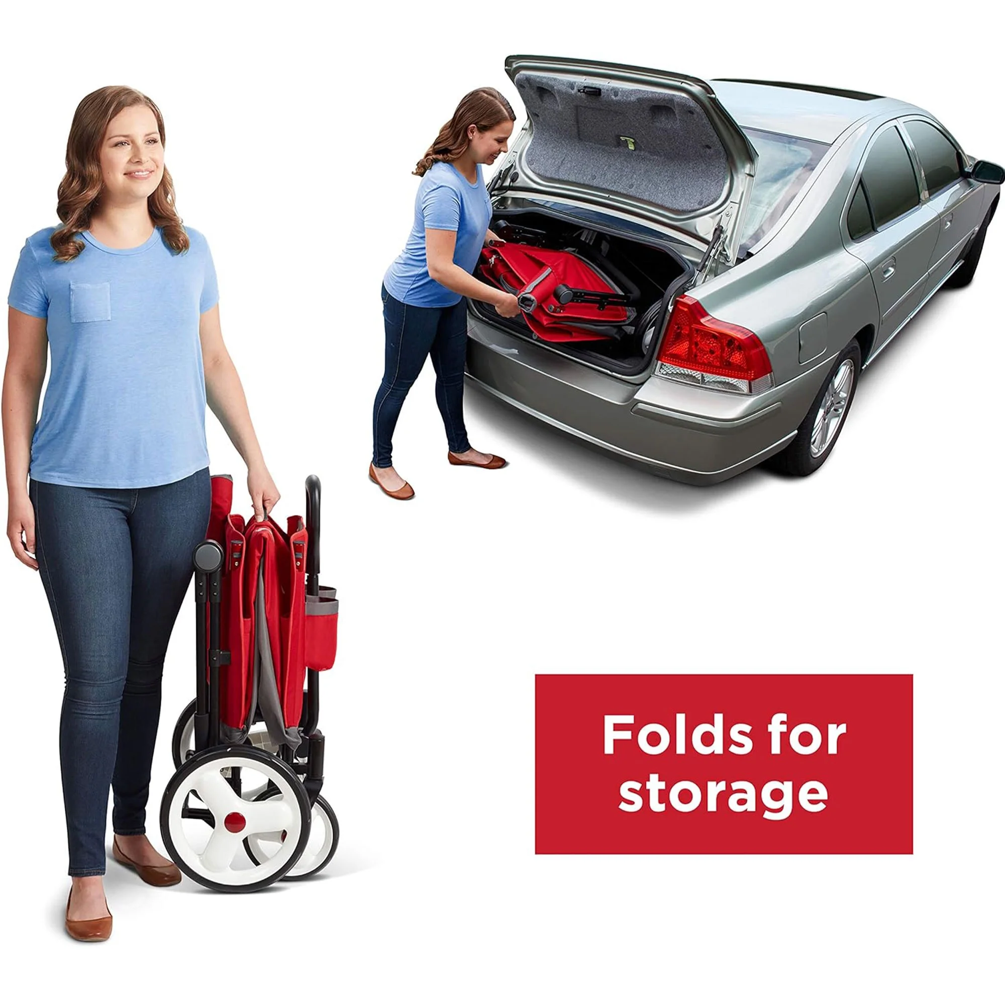 Radio Flyer Convertible Stroll N Wagon with Pull & Push Handle, Red/Black