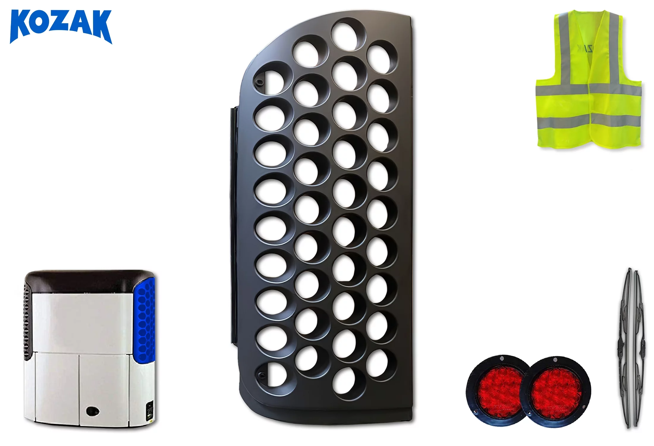 Thermo King Reefer ROADSIDE Honeycomb Grille door Black SB200 100 110 190 200 210 230 300 310 400 LH #7474-005 PLUS 2x Trailer tail light, 2x 22 inch Windshield Wipers and Vest