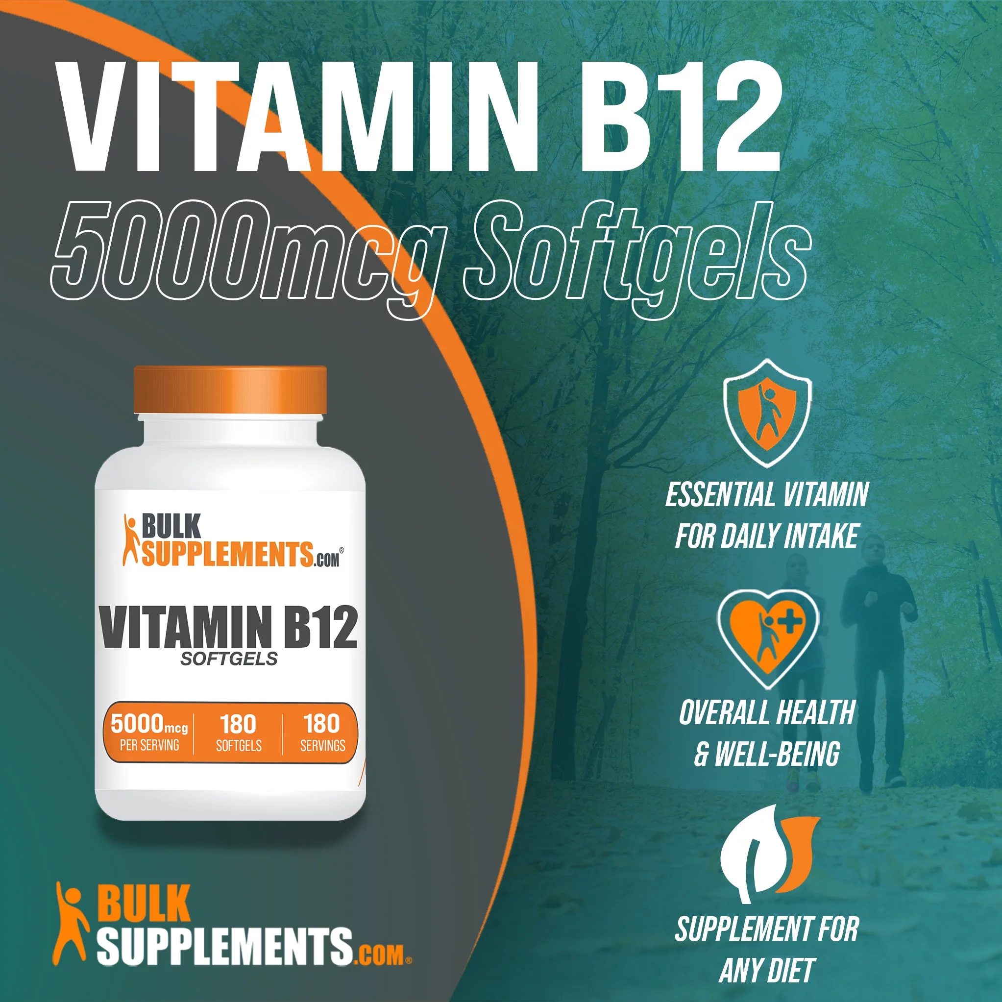 BulkSupplements.com Vitamin B12 Softgels, 5000mcg - Cyanocobalamin B12 Supplements (180 Softgels - 180 Servings)