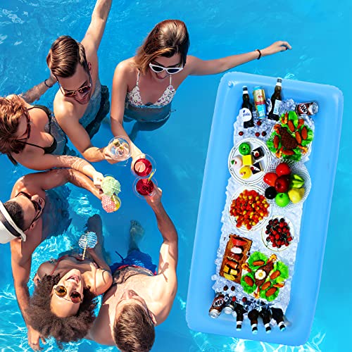 HEMOTON 2Pcs Inflatable Serving Bar, Buffet Cooler with Drain Plug - Salad Picnic Ice Food Server, Food Drink Salad Buffet Tray with 3Pcs Mesh Food Cover, BBQ Pool Party Supplies