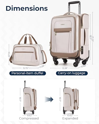 BAGSMART Carry-On Luggage Airline Approved, 20 inch Expandable Suitcase with Duffel bag, Softside Lightweight Suitcases with Spinner Wheels, Durable Travel Luggage, Carry-On Gray