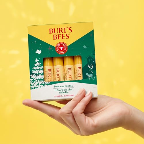 Burt's Bees Christmas Gifts, 4 Lip Balms Stocking Stuffers Products, Beeswax Bounty Fruit Mix - Watermelon, Pomegranate, Dragonfruit Lemon & Sweet Peach (4-Pack)