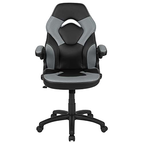 Flash Furniture X10 High-Back LeatherSoft Racing Style Gaming Chair with Flip-Up Arms, Ergonomic Padded Swivel Computer Chair, Blue/Black
