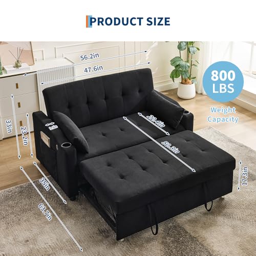 GarveeHome 3 in 1 Convertible Sleeper Sofa Bed, Corduroy Futon Couches with Pull-Out Bed, Adjustable Backrest, Charging Port & Side Pockets, Modern Upholstered Sofa for Living Room, Guest Room