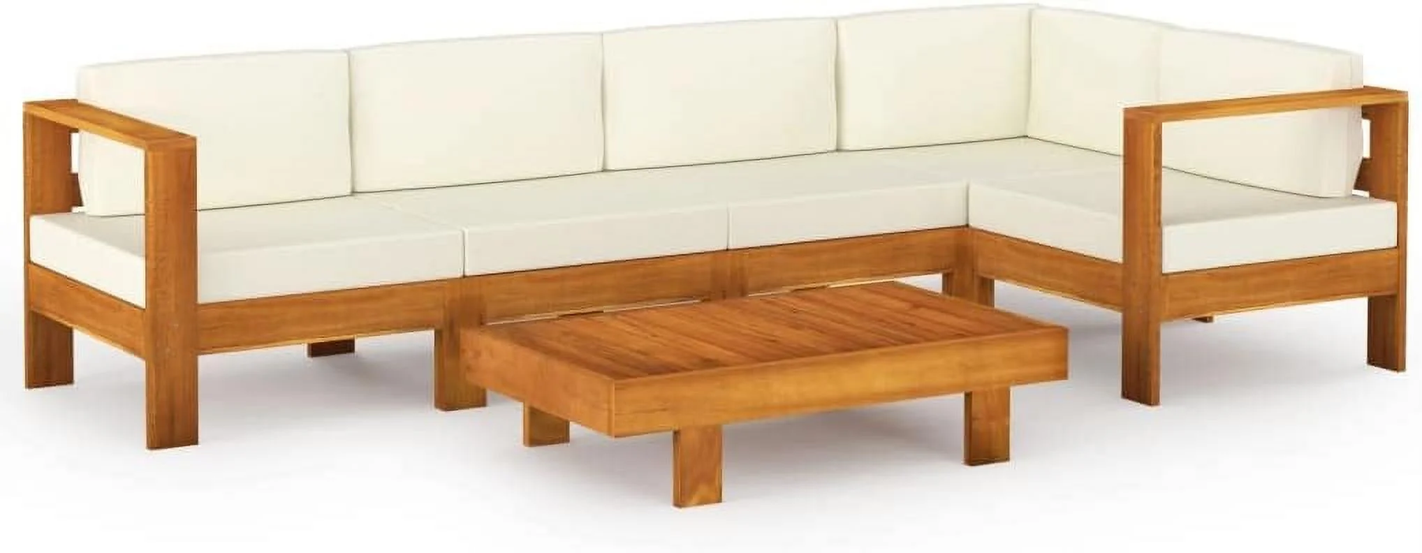 fashionable Furniture Sets 6 Piece Patio Lounge Set with Cream White Cushions Acacia Wood Outdoor Tables for Conversation Dining Outdoor Side Table White