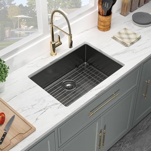 Kichae 12“ Deep Laundry Sink Undermount - 24 Inch Black Undermount Utility Sink Stainless Steel Single Bowl Under Counter Handmade Laundry Utility Room Basin