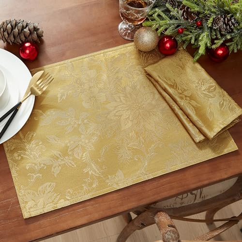 Elrene Home Fashions Poinsettia Elegance Jacquard Holiday Table Runner, 13